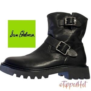 NWOB $200 Sam Edelman Kinsley Black Leather Moto Boots – Size 7